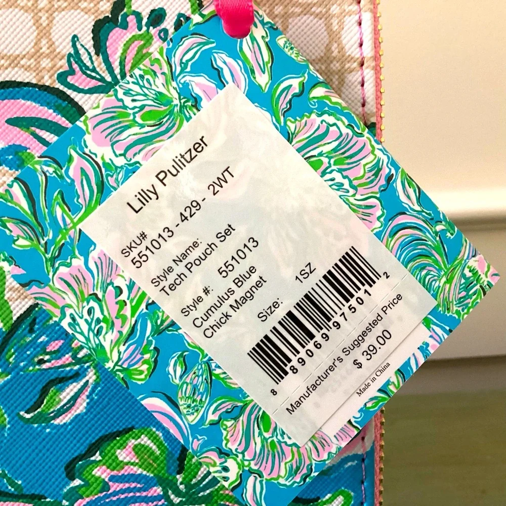 Lilly Pulitzer Tech Pouch Set NWT Cumulus Blue Chick Magnet 2 Pouch Set